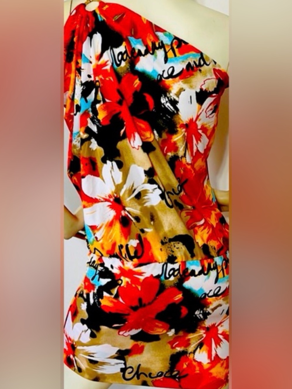 Cache Womens Medium Halter Dress Floral Tropical Print Gold Hardware Sheath M
